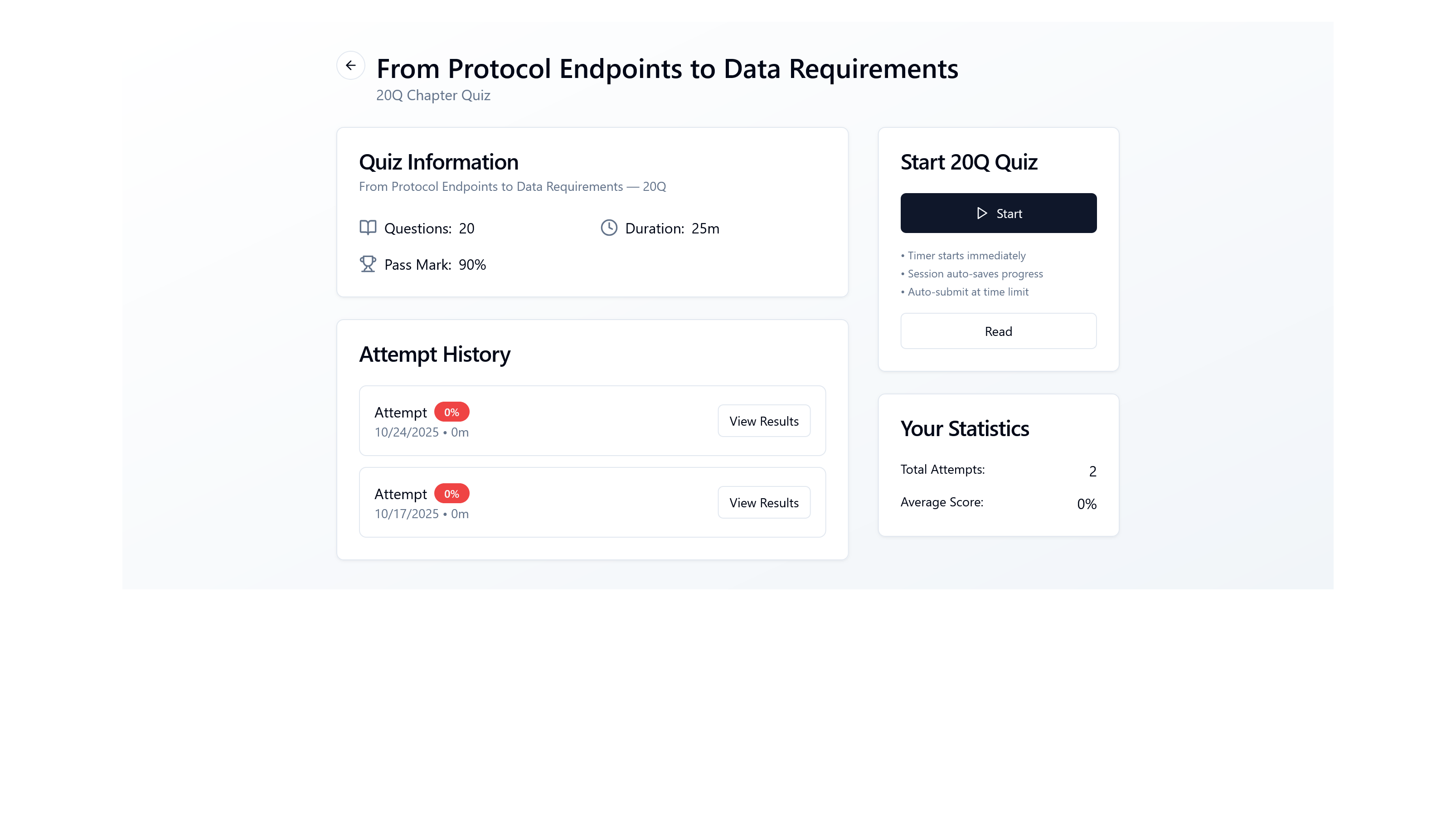 Topic quiz hub for interview prep