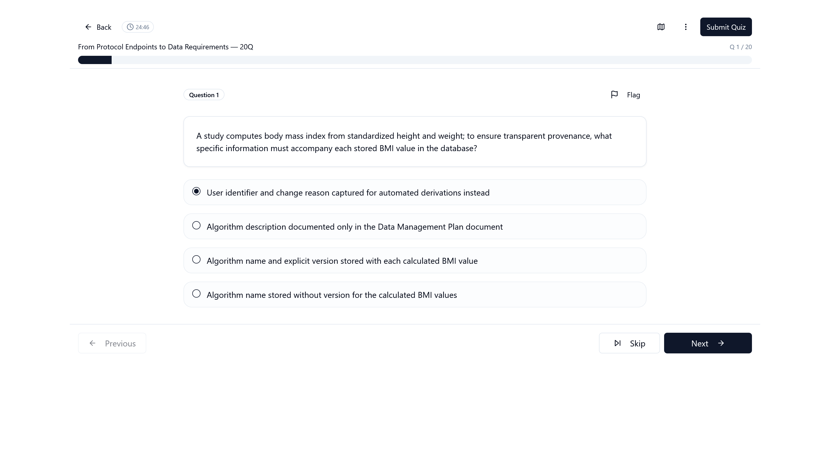 Chapter practice quiz interface